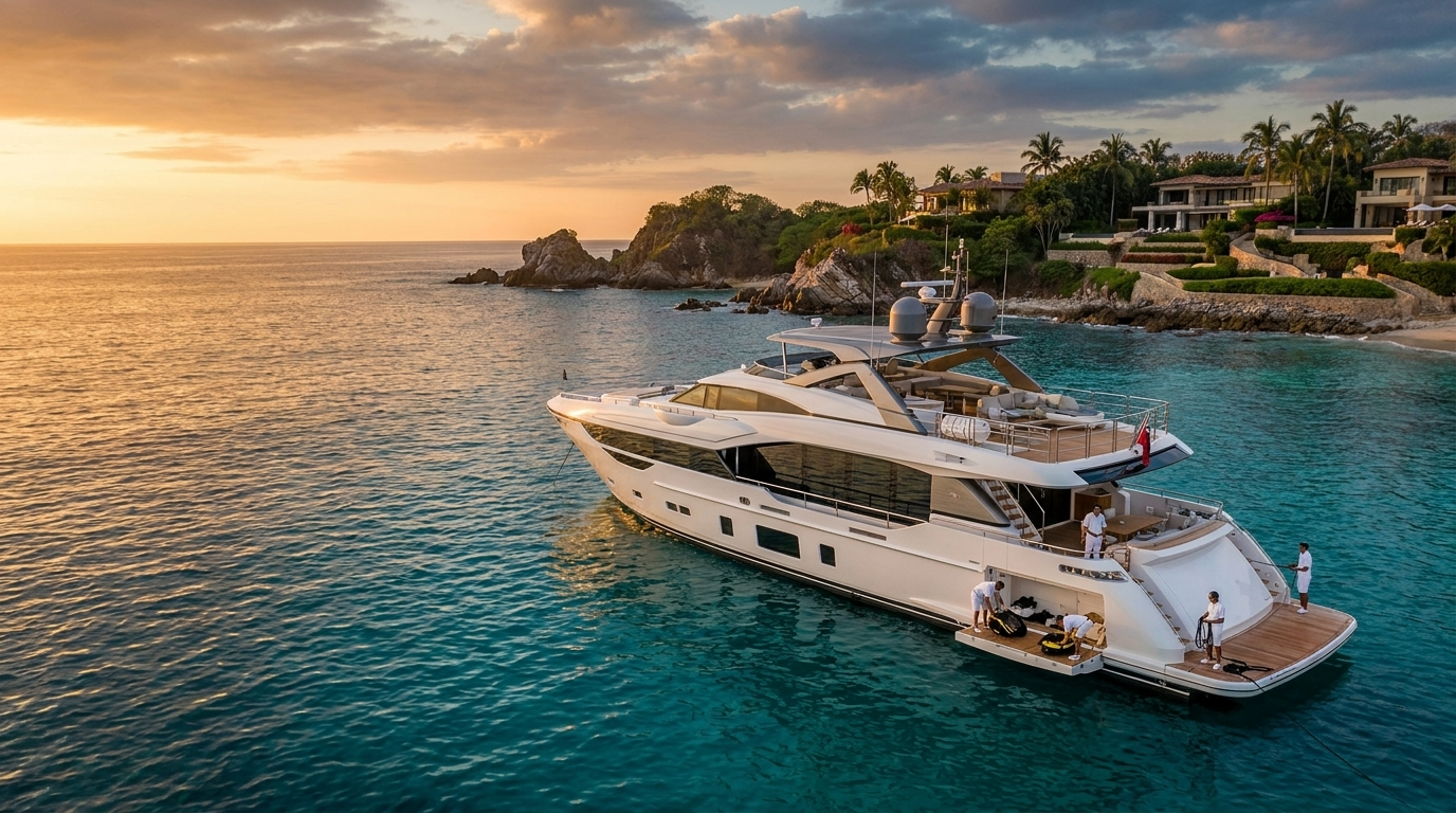 A private yacht charter cruising the turquoise water off Punta Mita, Riviera Nayarit
